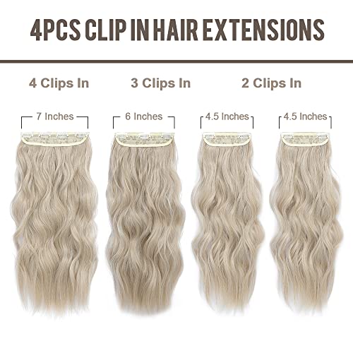 Hair Extensions Clip in 4pcs Pearl Blonde Hair Extension Long Wavy Full Head Clip in Hair Extension Synthetic Fiber Hair Pieces for Women - Image 3