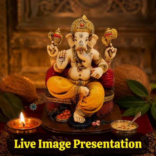 Image of Marble Singhasan Ganpati Idol 8.5 Inch | Lord Ganesha Showpiece for Home Temple, Office Desk, Living Room, Pooja Room | Multicolor Glossy Decorative Statue & Spiritual Gift
