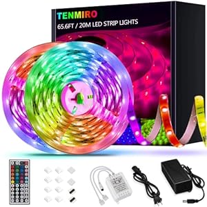 Tenmiro 65.6ft Led Strip Lights, Ultra Long RGB 5050 Color Changing LED Light Strips Kit with 44 Keys Ir Remote Led…