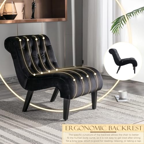 Sillón lounge terciopelo negro clásico miniatura 4