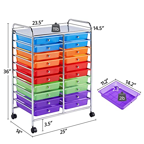 Yaheetech 20 Drawers Rolling Storage Cart Multipurpose