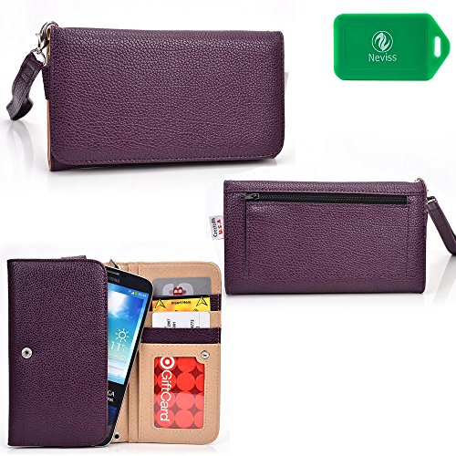 Apple iPhone 6s PLUS, Lg Stylo, LG G3, LG G4 - Universal cellphone wallet phone holder includes removable wristlet strap-Purple