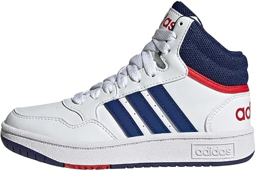 Hoops Mid, mi-montante blanche bandes bleues adidas