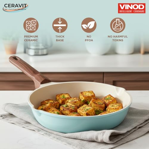 Image of Vinod Ceravit Non Stick Ceramic Frying pan - 20 cm, 1.5 Litre | PFAS & PFOA Free | 100% Toxin Free Cookware | Versatile Frypan for Omelet, Eggs & Everyday Kitchen Cooking | Gas & Induction Compatible