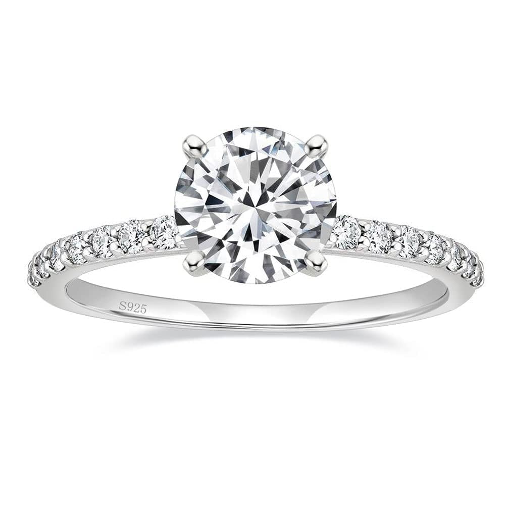 925 Sterling Silver 1.25 CT Round Solitaire Cubic Zirconia Engagement Ring Halo Promise Ring Size 4-11.5