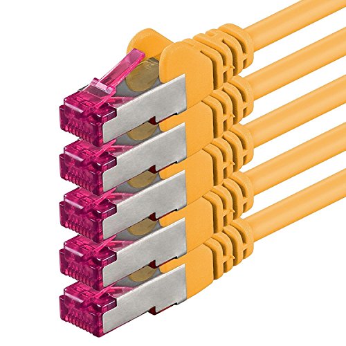 1aTTack.de 0,5m - Giallo - 5 Pezzi - Rete Cavi Cat6a S-FTP Cat 6a Doppia schermatura - Certificato GHMT PIMF 500MHz 7 CU Rame Non Contiene alogeni Compatibile con CAT5e CAT6 CAT7 CAT8 10000Mbit/s