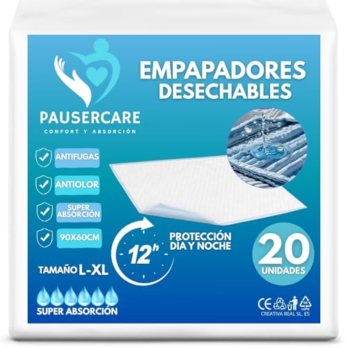 Empapadores PAUSERCARE Incontinencia - Desechables 60x90 CM- 20Ud - Protectores Cama Absorbentes para Adultos, Bebes Perro Gato. Higene, Hospital, Protección Sanitaria Y Doméstica - Salvacamas