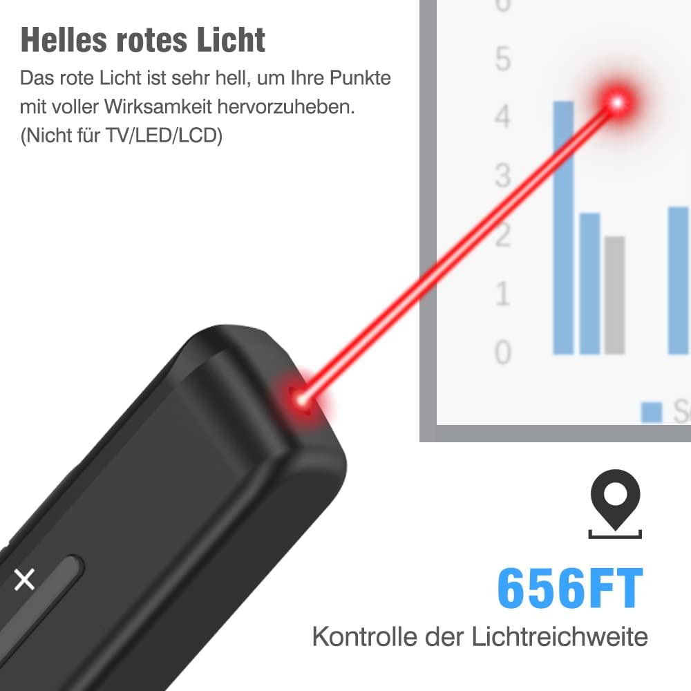 USB C Presenter für Mac, 2.4 GHz Wireless Presenter Verbindung via Typ C und USB Empfänger, Powerpoint Fernbedienung mit Stiftclip, Präsentationsfernbedienung für Windows,Mac IOS,Android,Vista,Linux