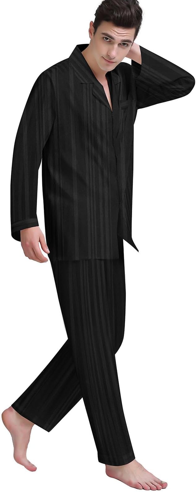 Mens Pajamas Set Satin Sleepwear Long Sleeve Loungewear Button-Down Pajamas for Men S-4XL
