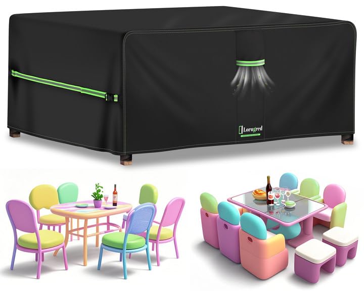 Lorugred Garden Furniture Covers Waterproof,180X120X74cm Outdoor Rattan Furniture Cover,420D Oxford Fabric Patio Table Covers with Air Vent,Windproof Rectangle Table and Chair Set Cover