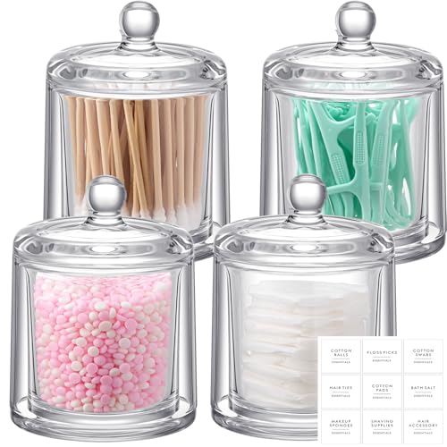Maxdot 4 Pack Glass Qtip Holder Dispenser Glass Apothecary Jars
