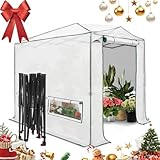 EAGLE PEAK Instant Pop-up Greenhouse, Indoor Outdoor Plant Gardening Green House, Roll-Up Zipper Doors and Side Windows, Heavy Duty Walk in 8x6 ft, Woven PE Top, White