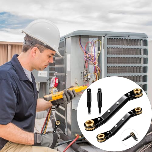 Image of HVAC Service Wrench,3 /16 inch-3 /8 inch 5 /16 inch x 1 /4 inchValve Wrench with Hex Adapters | HVAC Tools, Dual Head Ratchet Design, 4 Size Valve Wrench, Hex Bit Adapter Kit, AC Refrigeration Repair