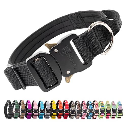 TSPRO Premium Collare per Cani, Regolabile Collare Tattico con Maniglia e una Robusta Fibbia Metallica a Sblocco Rapido, per Cani di Taglia Media a Grande (Nero M)