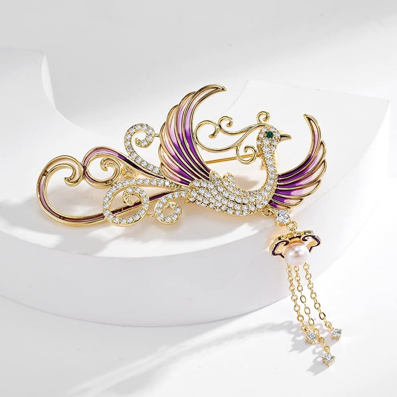 Image of Exquisite 14K Gold Phoenix Brooch for Women, Inlaid with Moissanite and Premium Gemstones, Ideal Luxury Gift for Holidays and Special Occasions