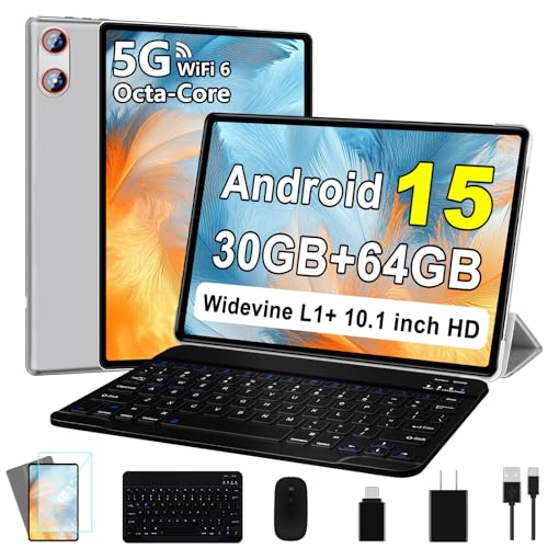Image of 2026 Tablet 10 Inch Android 15 Tablets with Gemini AI, 30GB+64GB+1TB Expand, Octa-Core Electronics Tablets with Keyboard, 6000mAh, HD IPS Display, 5G WiFi, Split Screen, Widevine L1 - Sliver