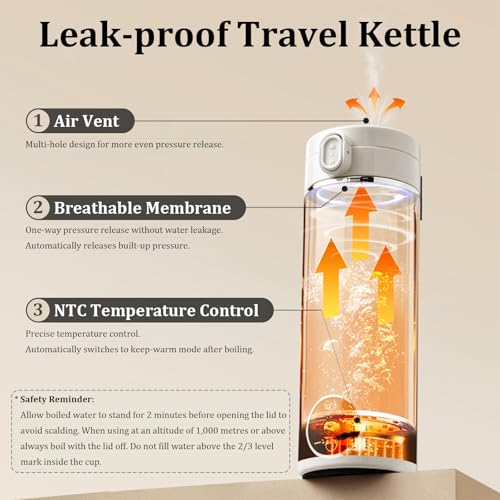 Tetera Eléctrica Portátil de Viaje 500ml con Cargador USB-C miniatura 3