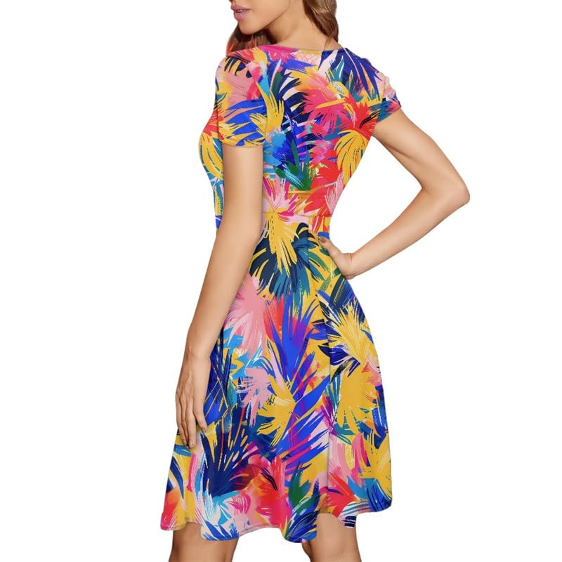 Image of Irisjudy T Shirt Dress for Women Short Sleeve Girls Short Sleeve Dress Plus Size, O Neck Knee Length Midi Dress for Ladies