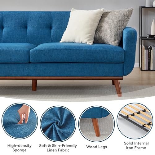 Image of Kingfun 77.2 inch W Loveseat Sofa, Mid Century Modern Decor Love Seat Couches for Living Room, Button Tufted Upholstered Furniture, Solid & Easy to Install Small Couch for Bedroom Office Apartment, Blue