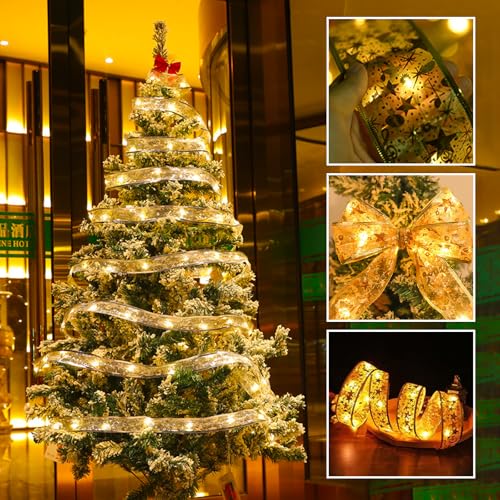 Guidre Nastro di Natale, 10 m, 100 LED, luci natalizie, nastro luminoso, catena luminosa a batteria, albero di Natale, decorazione natalizia per interni