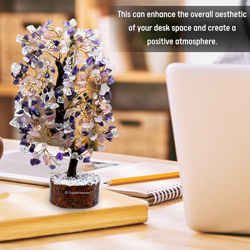 Image of Certified Rose Amethyst Clear Quartz Crystal Tree for Good Luck - Healing Crystals Money Tree for Wealth, Positive Energy at Home Office - Decorative Spiritual Gifts for Vastu, House Warming