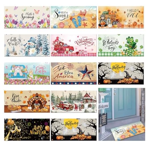 25+ Stunning Fall Front Door Decor Ideas to Transform Your Home 5 Tinideya 12 Pcs Seasonal Doormats 10 x 22 Inches Seasonal Interchangeable Entrance Welcome Mats Decorative Non Slip Backing Mats for Front Door Indoor Decor(Classic Style)