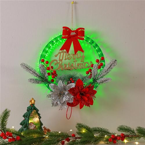 Couronne de Noël porte d'entrée lumineuse guirlande baies décoration murale