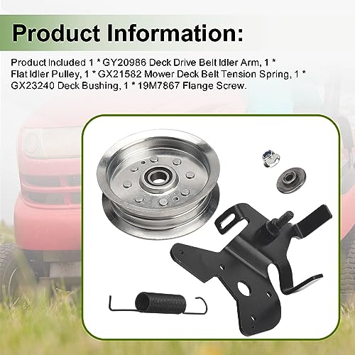 LIZEWEI GY20986 Deck Drive Belt Idler Arm Plate Kit with 756-05034A Flat Idler Pulley Compatible with J-OHN Deere Lawn Tractors GY20986BLE GY20760BLE GY20629 34-109 280-242 - Thumbnail 3
