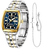 Verta - Set di orologi da donna a forma di tonneau, orologi da polso sottili con due toni, in acciaio inox, impermeabili, luminosi, con data e giorno, casual, orologio da polso da donna Reloj para