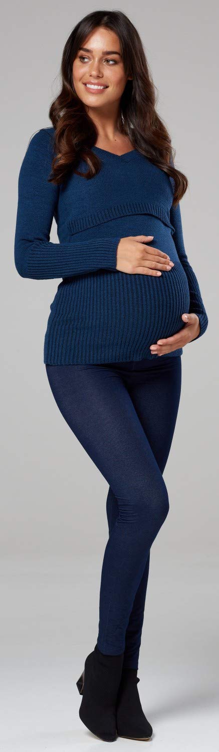 Happy Mama.Premaman L'Allattamento al Seno Maglione Manica Lunga V Collo.454p (Verde Bottiglia, IT 48/50, 2XL/3XL)