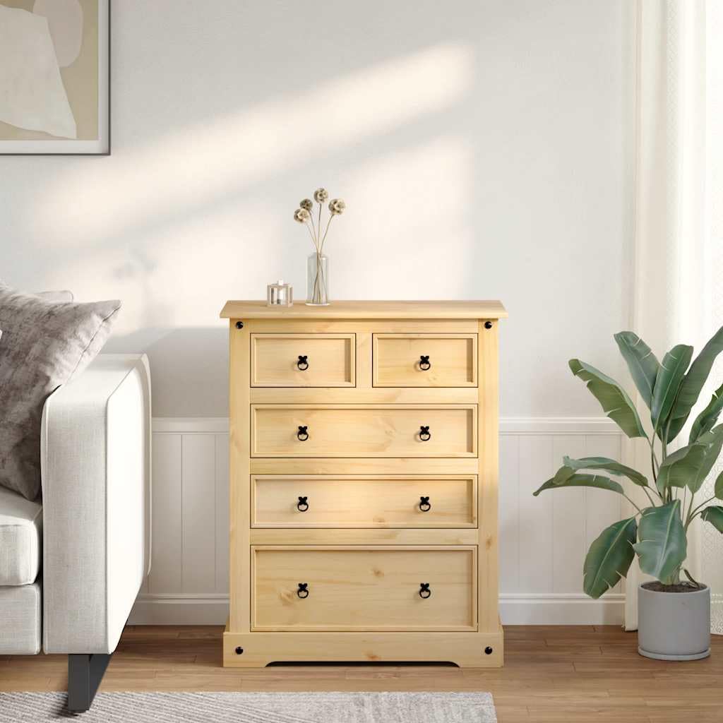 Cassettiera Corona 92 x 48 x 114 cm, in legno massello di pino, armadio con cassetti, mobile per soggiorno, camera da letto, ingresso, corridoio, ufficio 4005674