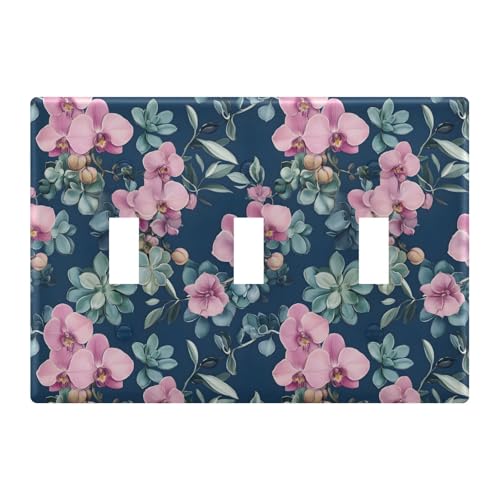 Light Switch Cover Pink Orchids Succulents Wall Plates for Electrical Outlets 3 Gang 202b8052