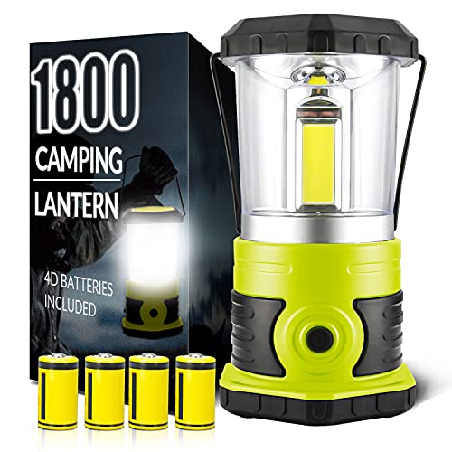 LED Camping Lantern, COB Battery Lantern 4D Batteries Included 1800LM, 4 Light Modes, Water Resistant Emergency Lantern Perfect for Power Outage, Hurricane, Hiking