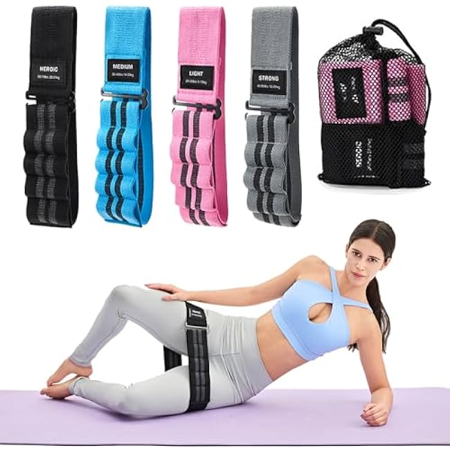 Adjustable Fabric Resistance Bands for Squats, Glutes & Legs ¨C 5 Levels of Customizable Size, Width & Tension, Non-Slip Booty Bands for Men and Women, Pilates & Yoga Workouts(Medium)