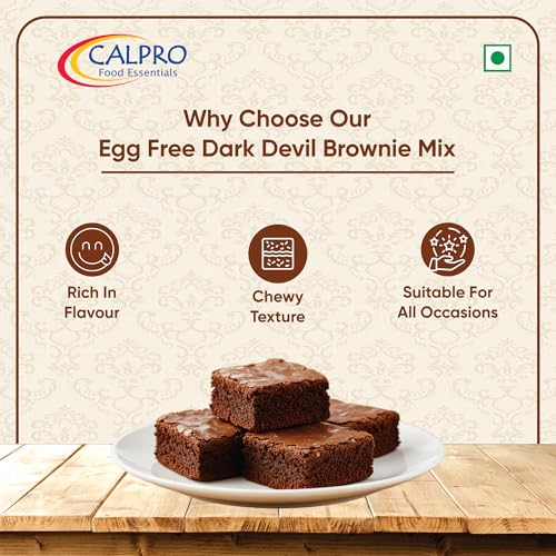Image of Calpro's Egg-Free Dark Devil Brownie Mix ! Rich Chocolate Flavour! Fudgy & Crust Quick and Easy to Make ! Cake Mix for Kids -100% Vegetarian : 350G