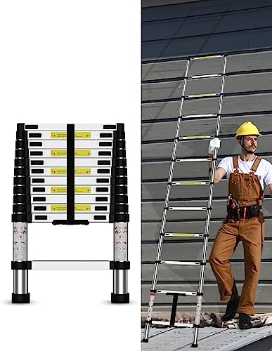SDOER Telescoping Ladder,14.5 FT Multi-Purpose Collapsible Telescopic Extension Ladders, Aluminum telescoping Ladder for Indoor Or Outdoor, Heavy Duty 330 lbs Load