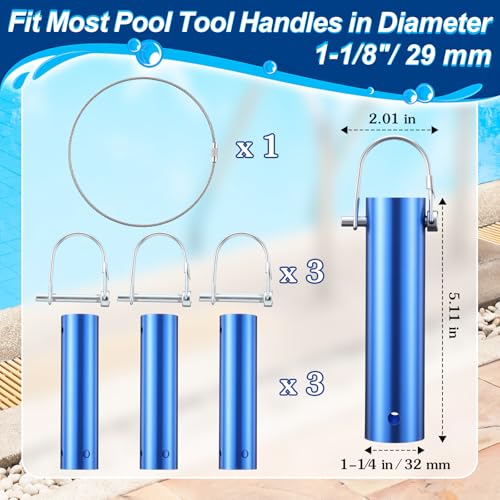 Saillong Pool Tool Holder and Organizer, 1-1/4" Pool Cleaning Accessory Organizer for Brushes, Leaf Rakes, Skimmers, Vacuum Head, Blue Equipment Storage Rack with 3 Holder, 3 Hook and 1 Key Chain Loop - Image 4