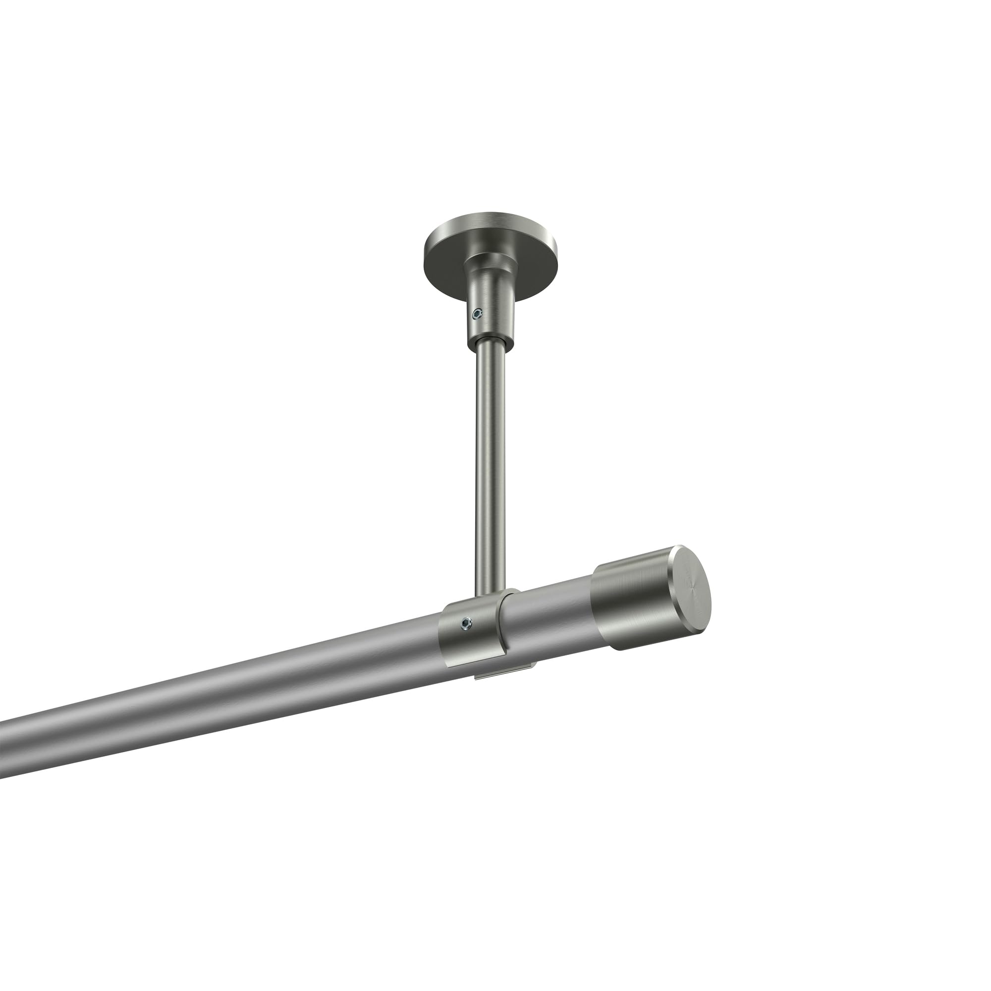INTERDECO Gardinenstange 20 mm 1-läufig Silbergrau/Edelstahl-Optik 120 cm | aus Metall, für Deckenmontage, Endstück Santo (Kappe), ohne Ringe, kürzbar, Traglast bis 6 kg, Modern