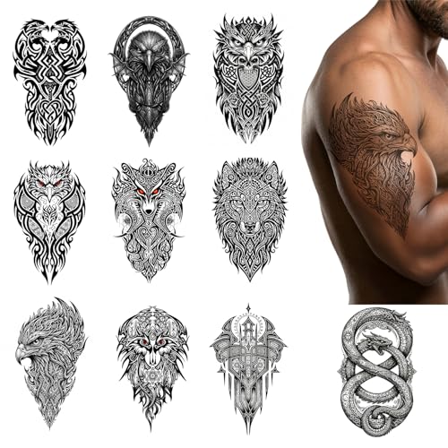 Temporary Tattoos Adults Men Women Tribal Large Eagle 10 Sheets