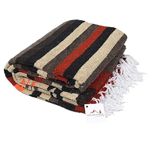 Open Road Goods Handwoven Mexican Diamond Blanket, Throw, Or Yoga Bolster - Southwestern Style Blanket - Brown #TOP2
