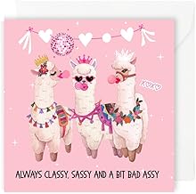 Second Ave Adult Female Funny Classy Sassy and Bad Assy Llama Square Card Birthday Greeting Card for Her Family Friend