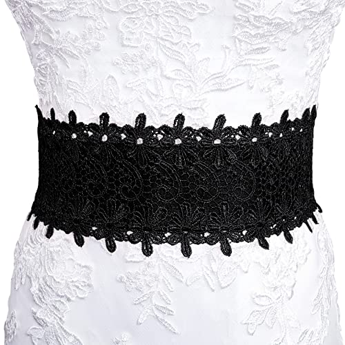 Lovful Womens Faux Leather Lace Waist Belt,Wide Wrap Around Obi Belt,Self Tie Boho Cinch Belts,Black #TOP1