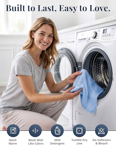 Image of LANE LINEN Blue Wash Cloths - 100% Cotton 6 Pack Set - 13 inchx13 inch Soft Surface, Reinforced Edges & Quick Drying - Highly Absorbent & Fade Resistant - Ideal for Salon, Spa & Hotel - Cerulean Blue