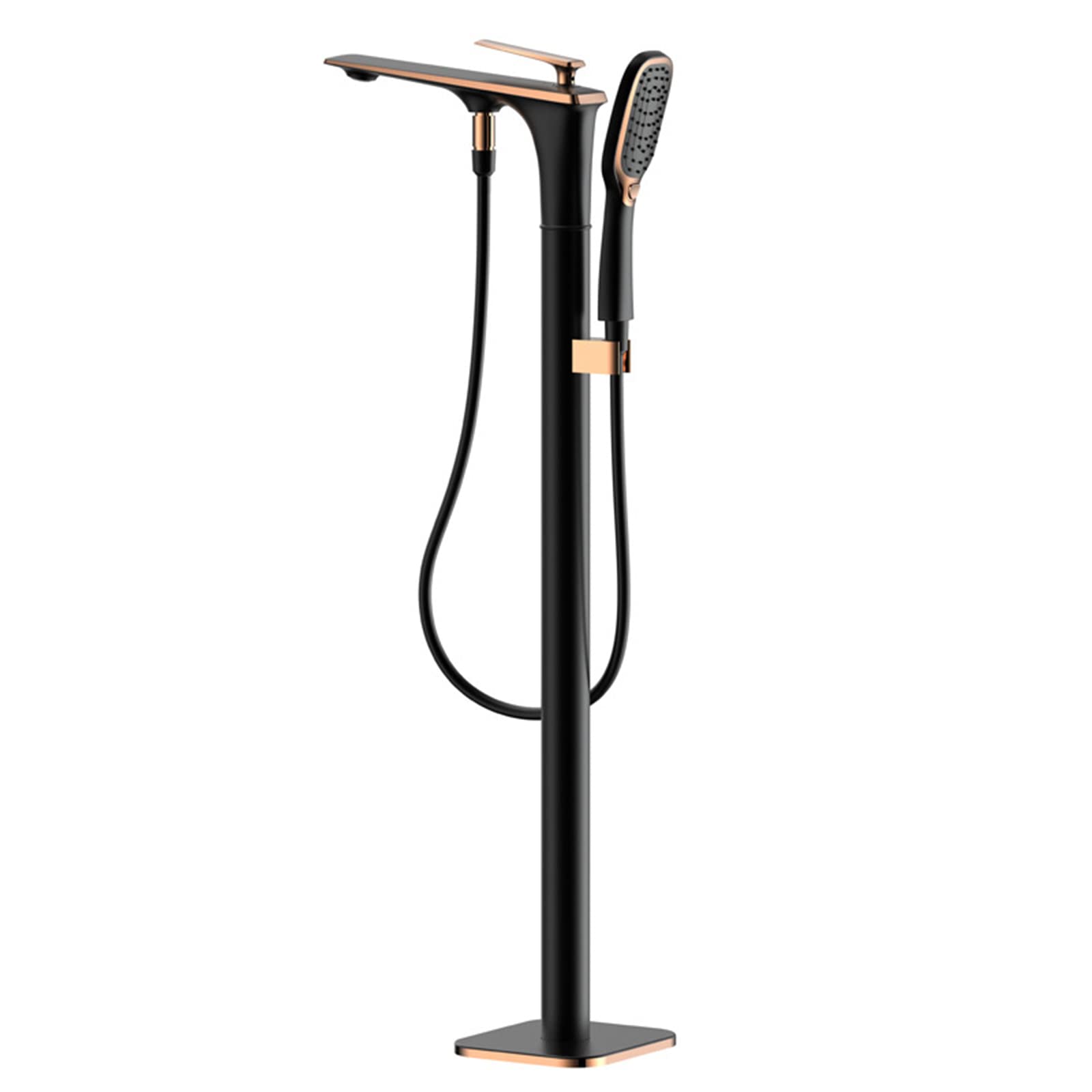 Robinet de baignoire autoportant en laiton chic noir et or rose avec douchette