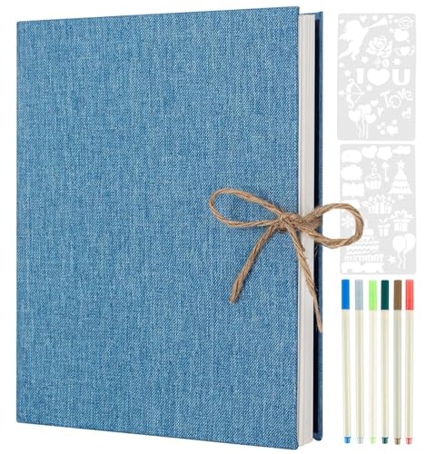 Álbum de fotos AIOR tipo scrapbook con pegamento propio, 60 páginas, cubierta de lienzo, ideal como regalo para viajes, bodas y bebés (azul) miniatura 1