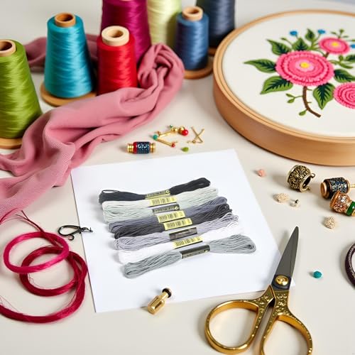 Image of 8Pcs 7.5m Multicolor Cotton Stitch Embroidery Thread Floss DIY Friendship Bracelets Floss Craft Sewing Skeins Grey Black White Fashion Embroidery Floss for Arts, Crafts and Sewing