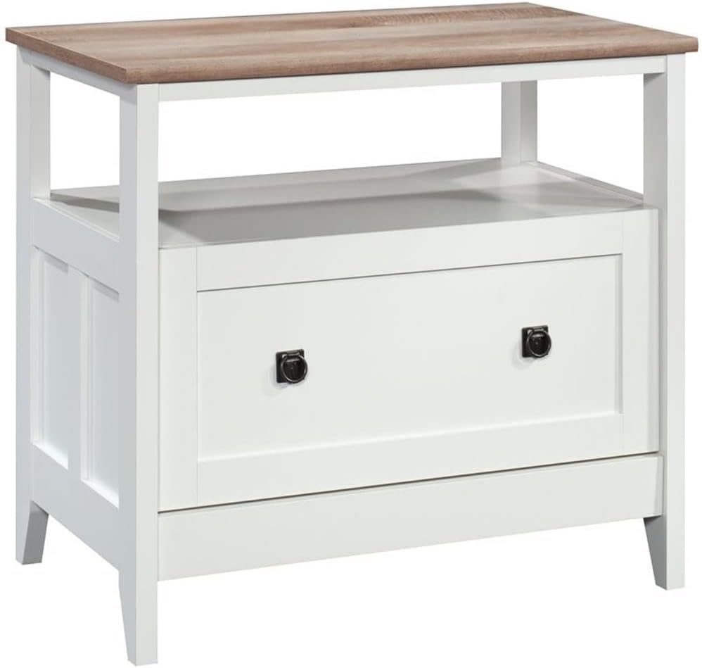 Pemberly Row Engineered Wood Lateral File Cabinet, Glacier White Finish, 1-Drawer with Open Shelf, Legal Size Hanging File Storage, Versatile Home Office Organizer