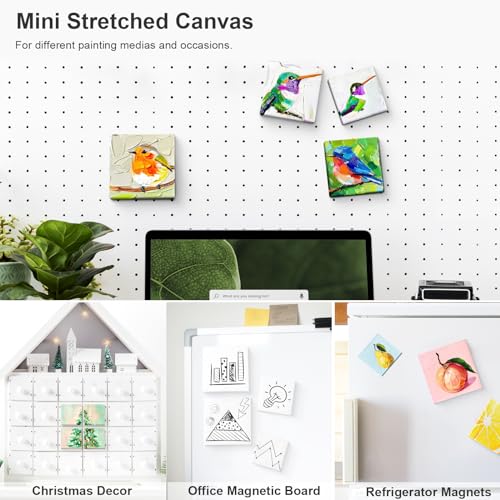 AUREUO Mini Magnetic Stretched Canvas 2.5x2.5 Inch / 24 Pack - Small Square Wrapped Canvas Board with Magnet Back, Art Gift Set Tiny Framed Bulk Pack Canvases for Acrylic Painting & Craft