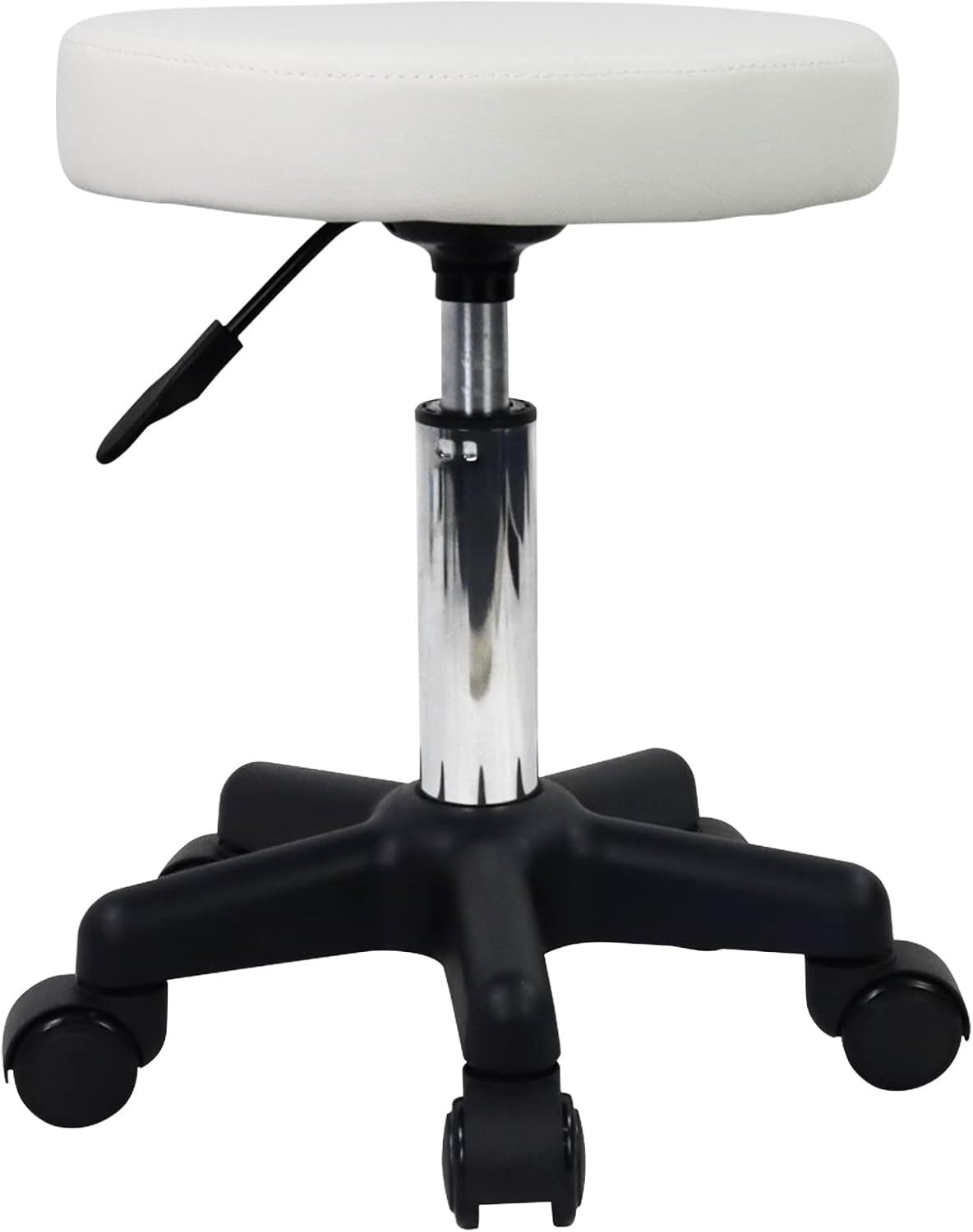 FURWOO Round Rolling Stool Height Adjustable Stool with Wheels for Spa Salon Massage White