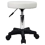 FURWOO Round Rolling Stool Height Adjustable Stool with Wheels for Spa Salon Massage White